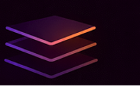 Illustrazione grafica con tre layer sovrapposti con bordi luminosi viola e arancio