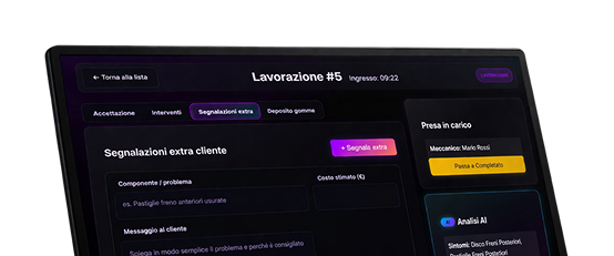 Pannello Ariaa aperto sulla scheda segnalazioni extra cliente con dettaglio componente, messaggio e report AI