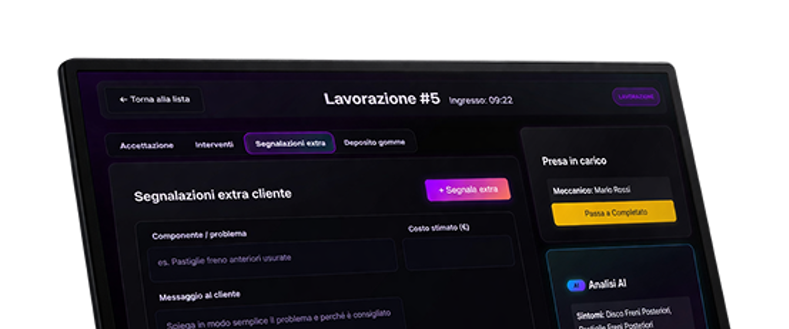 Pannello Ariaa aperto sulla scheda segnalazioni extra cliente con dettaglio componente, messaggio e report AI
