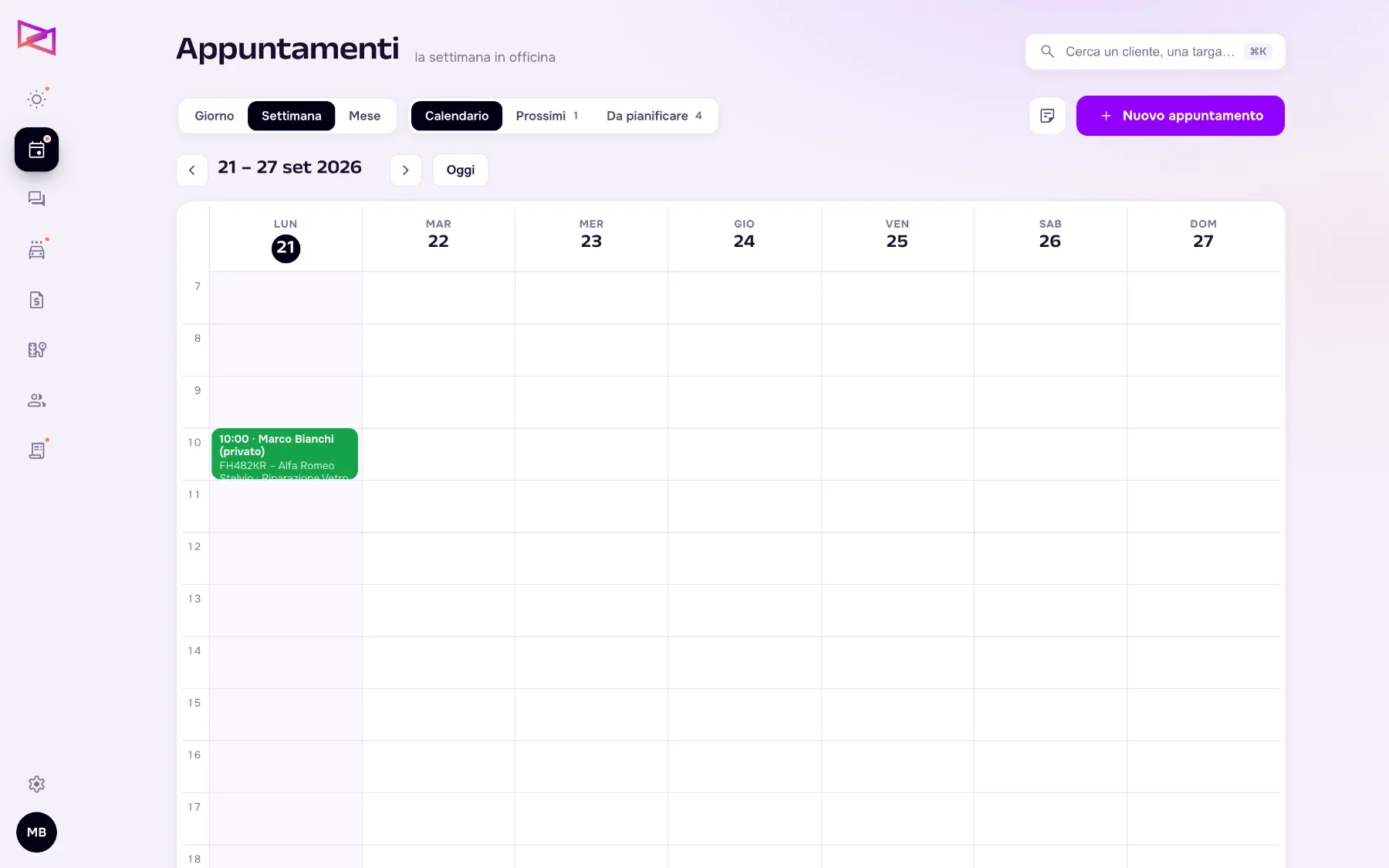 Calendario appuntamenti dell'officina