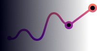 Illustrazione grafica con grafico a linea ondulata con punti dati evidenziati in viola