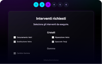 Schermata del kiosk Ariaa con selezione degli interventi richiesti suddivisi per categoria